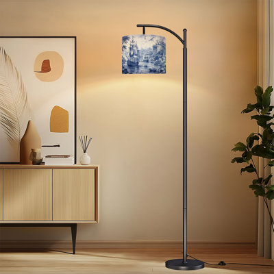 Lampe sur pied à arc avec abat-jour réglable Voiliers nautiques rétro Scènes côtières Lampe sur pied bleu blanc