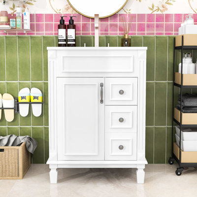 Modern Freestanding Single Bathroom Vanity with Ceramic Basin, Adjustable Shelf and Soft-Close Hinges
