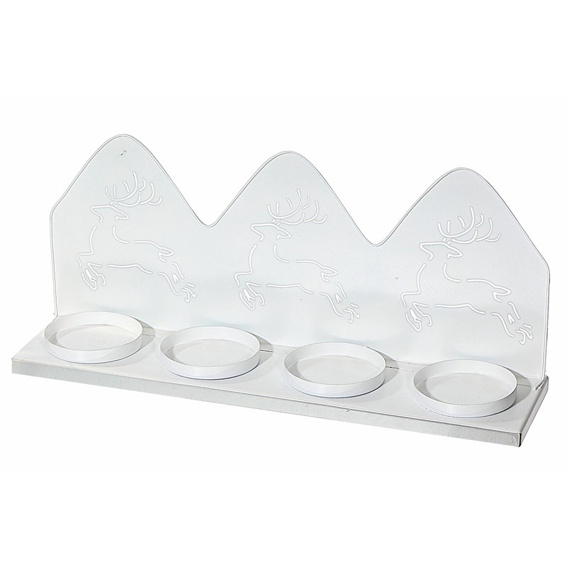 Cerf en métal avec 4 bougies chauffe-plat (blanc)