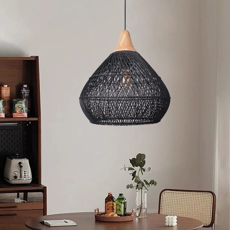 Briena 1 - Light Black Rattan Dome Pendant, 15.75" H x 15.75" W x 15.75" D