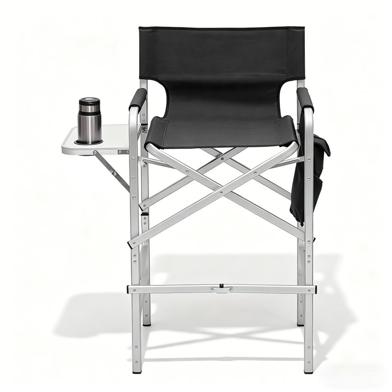 Tabouret de bar pliable de 31 pouces de hauteur pour siège de réalisateur avec porte-gobelet, capacité de 250 lb, Noir
