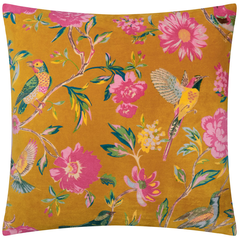 Asavira Floral Square Throw Cushion, Gold