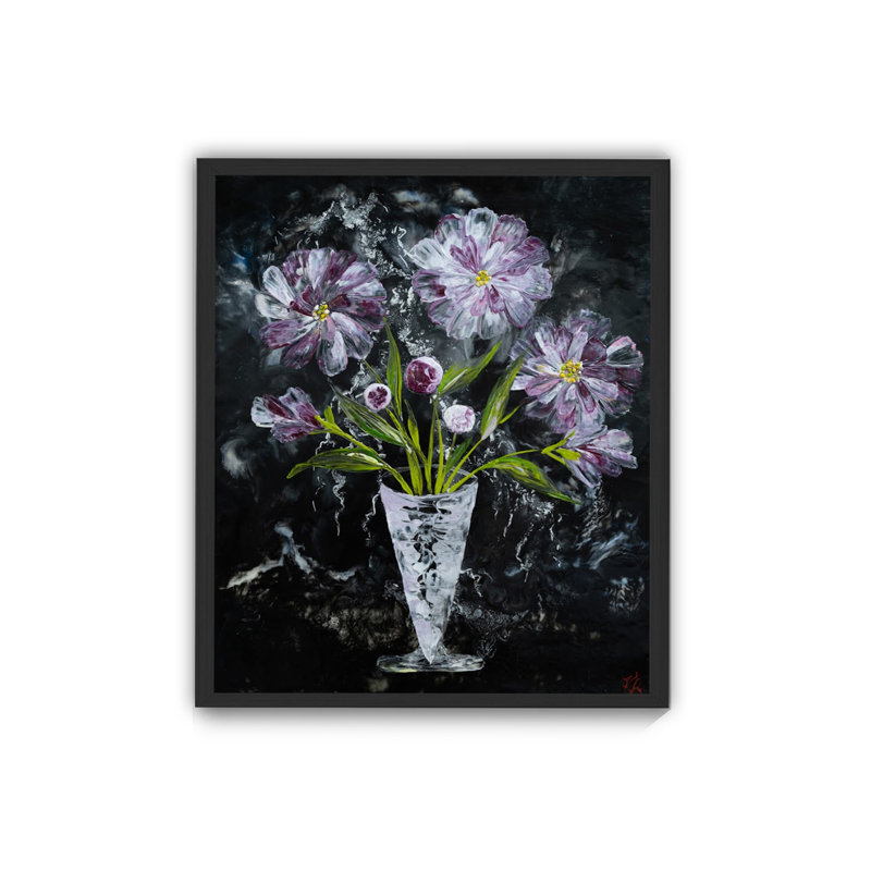 "Twilight Bouquet", art mural sur toile, Cadre flottant noir, H 24 po x l 16 po