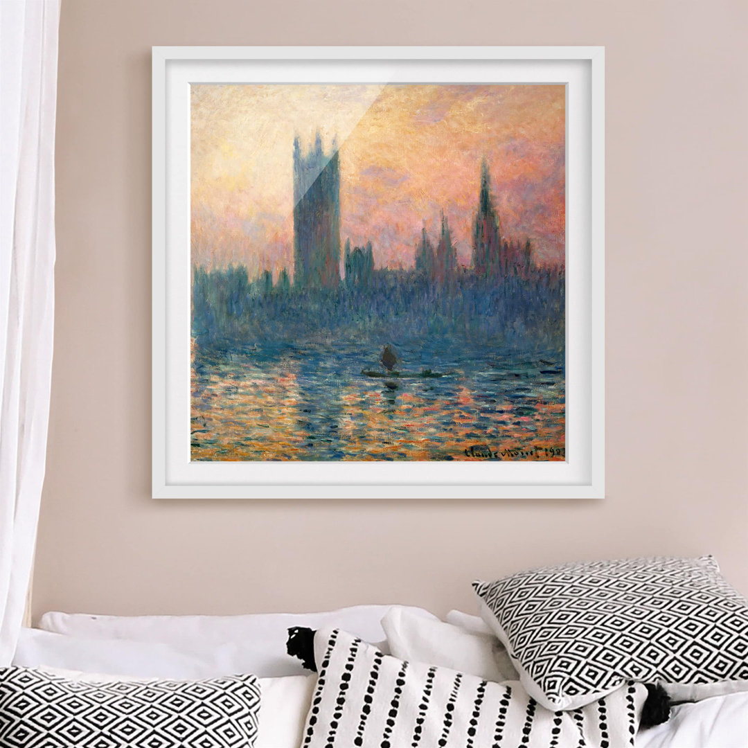 Gerahmter Kunstdruck Das Parlament in London bei Sonnenuntergang von Claude Monet