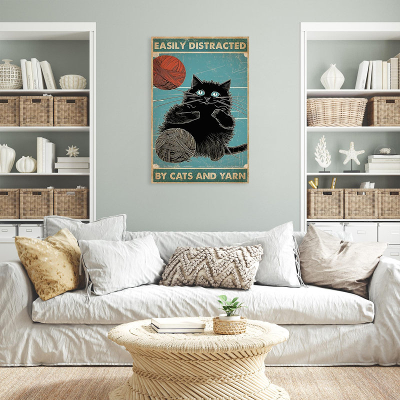 "Easy Facilement" par les chats et le fil - 1 pièce Recta "Facilement" par les chats et le fil sur toile, impression