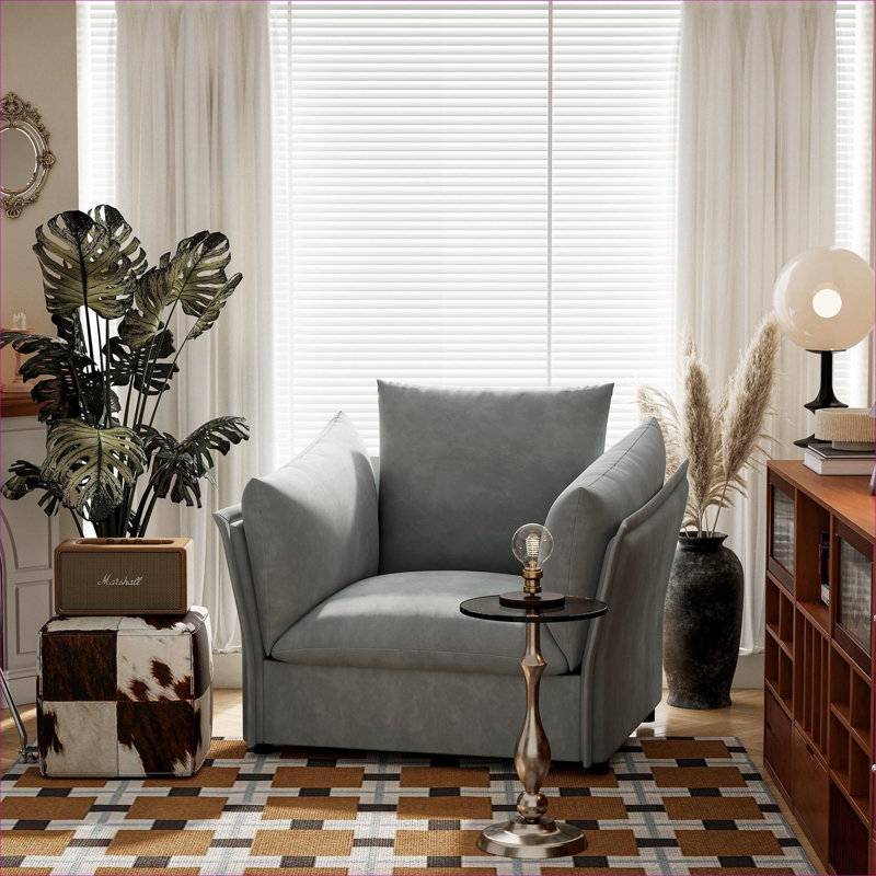 Fauteuil d'appoint moderne surdimensionné moderne en chenille, siège rembourré pour espaces de vie intérieurs, gris doux