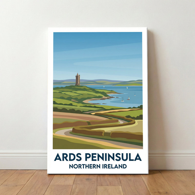 Ards Peninsula, Northern Ireland - Romantic Coastal Escape Travel Poster. Giclee Print On Wrapped Canvas. Wall Art, Home Decor - Regions & Scenic Areas, Northern Ireland - Wrapped Canvas Print