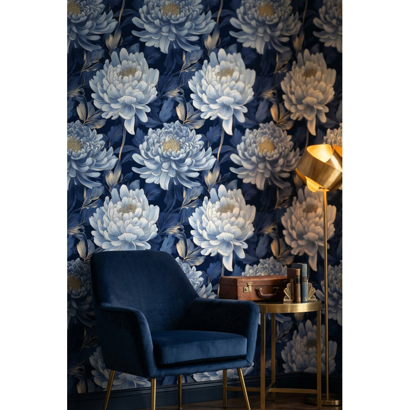 Floral Wallpaper Modern Peel And Stick Navy Wall Mural