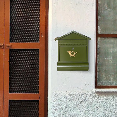 Boîte aux lettres murale, boîtes aux lettres verrouillables en métal pour l'extérieur résistantes à la rouille avec acier galvanisé, boîte aux lettres rétro pour la décoration de la maison, vert