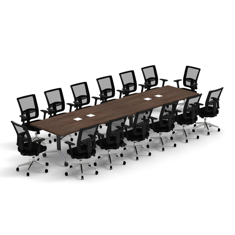 Rectangle 14 Person 80'' L Training Table and Chair Set with Cable Management, Java