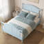 Cadre de lit double traditionnel en bois traditionnel, lit en bois de style campagnard avec tête et pied de lit arqués, cadre de lit à panneau Cottage avec poteaux à broche et support à lattes, aucun sommier nécessaire, bleu clair-600404092