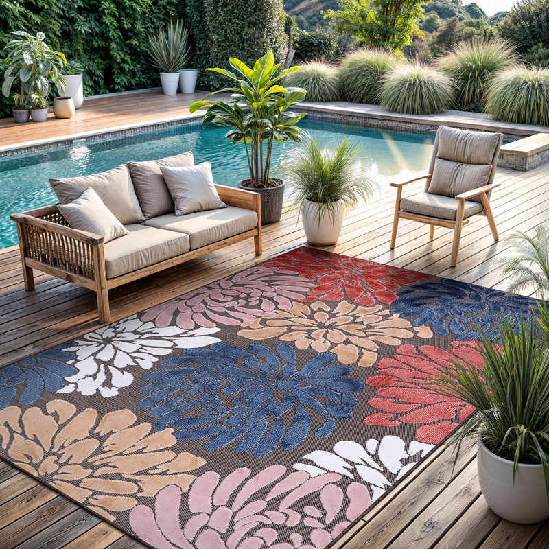 Tapis floral intérieur / extérieur, Rectangle 7 pi 10 po x 10 pi