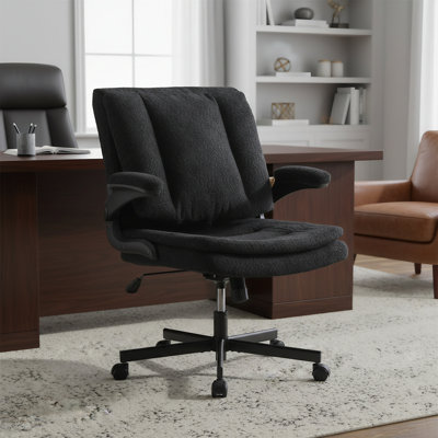 Swivel-arm Office Chair With Casters And Cross-leg Base, Featuring A Comfortable Wide Seat