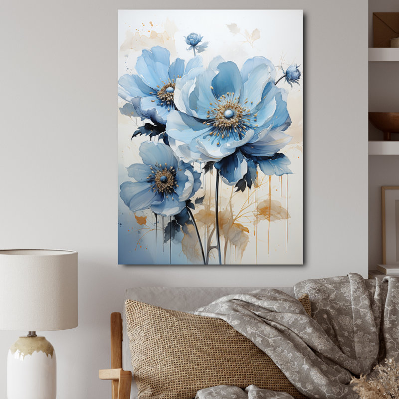 «Blue Minimalisme Daisy Flower II», reproduction sur toile florale, H 40 po x l 30 po x P 1,5 po, Toile tendue
