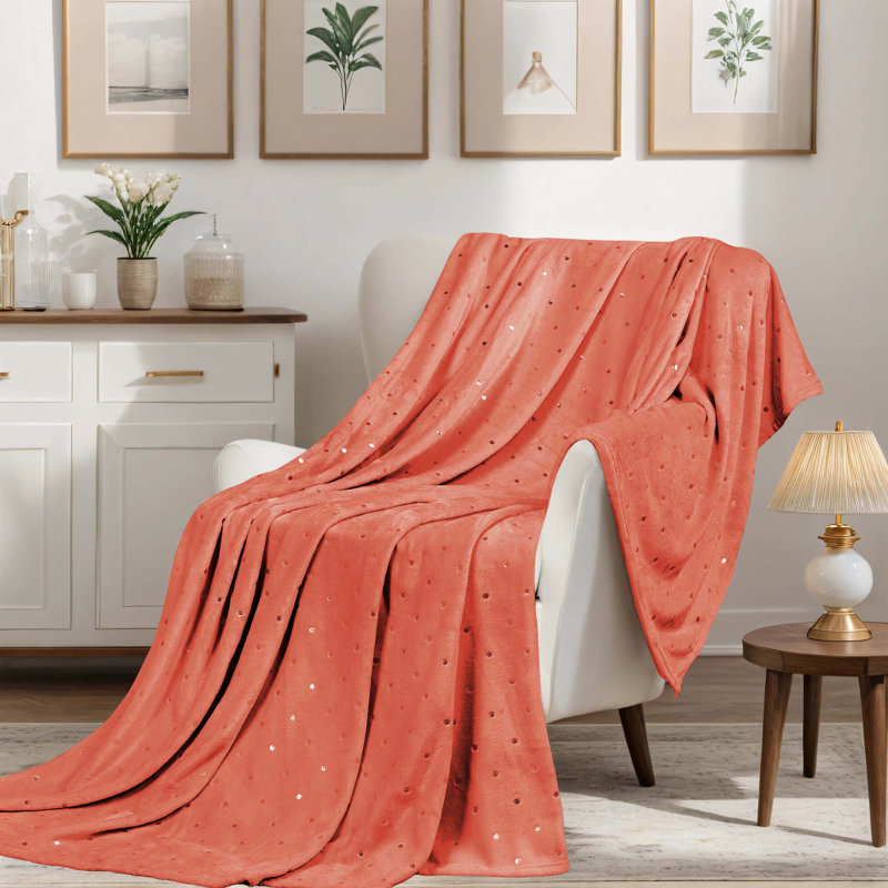 Couverture en molleton 100% polyester de qualité supérieure à pois métalliques, Orange Creamsicle à pois, Simple