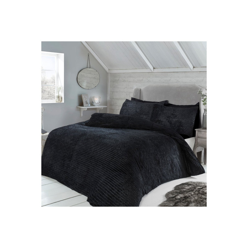 Bryson Polyester Solid Colour Duvet Cover Set with Pillowcases, Black, Kingsize - 2 Standard Pillowcases
