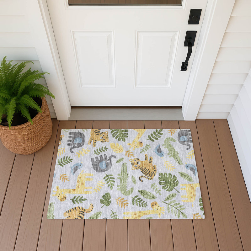 Machine Washable Indoor/Outdoor Chantille ACN2578 Kids Rug, 1'8" x 2'6", Silver