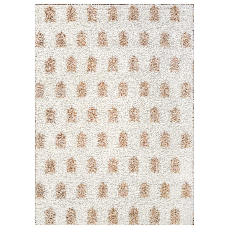 Scandinavian Arrow Shag Rug – Beige – Medium Pile, Easy To Maintain, Soft Texture, Rectangle 5' x 7'