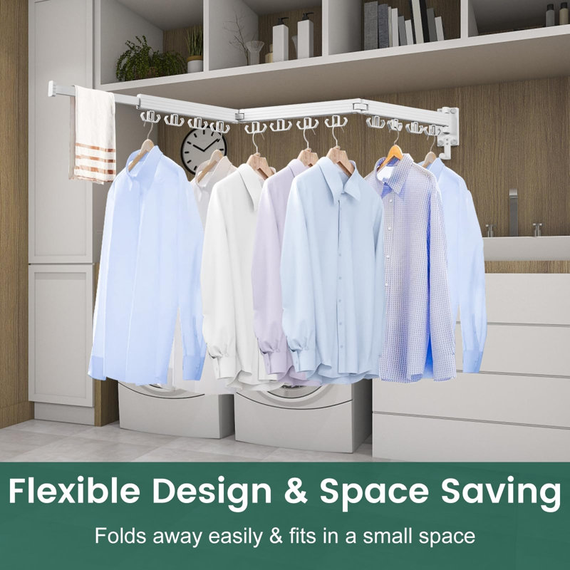 Séchoir à linge mural, 3 fois pliable, pliable et pliable avec 12 crochets doubles - blanc