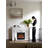 Bulgari-patterned smoky marble simulated fire smart fireplace