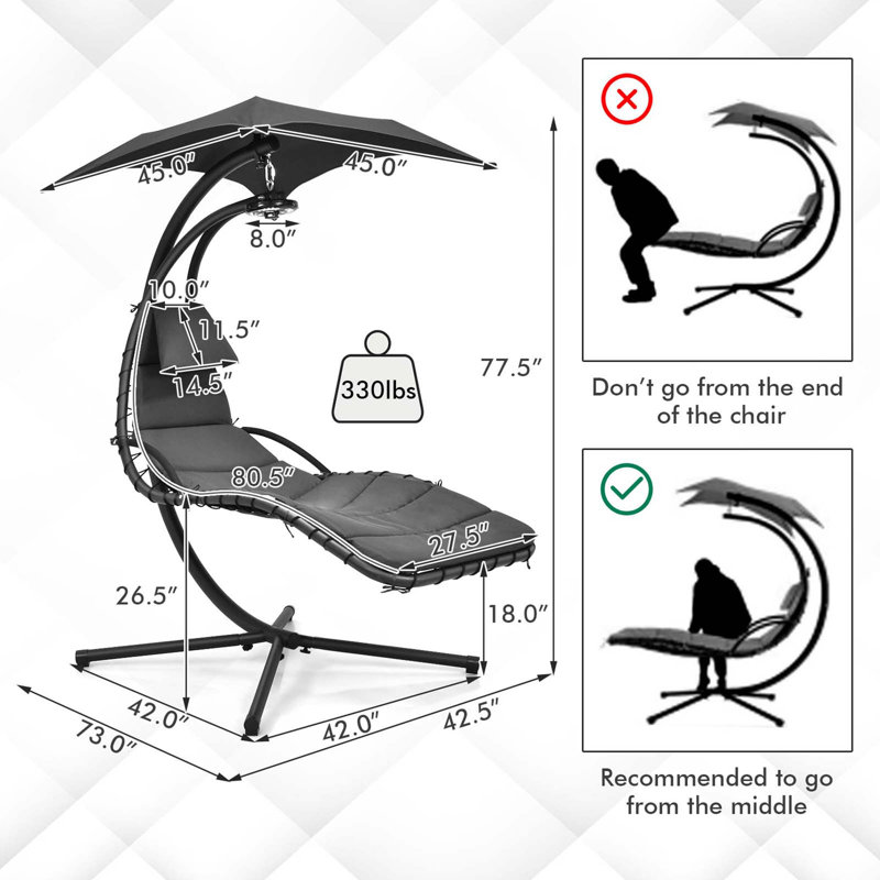 Chaise longue suspendue Anokh avec support, gris