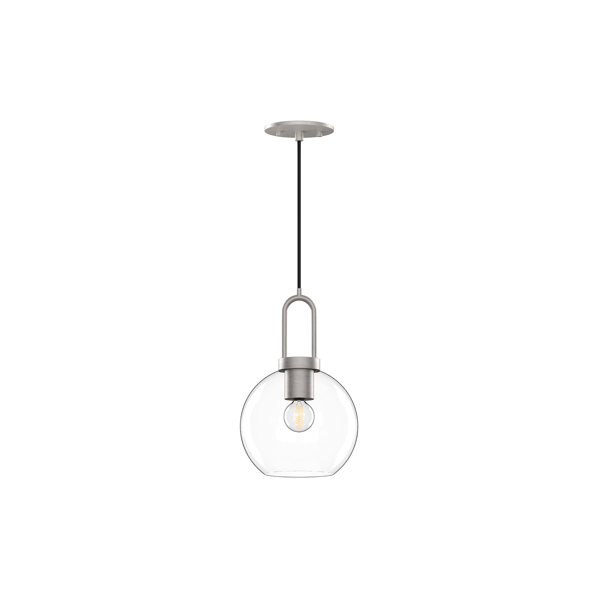 Shiloh Single Light Glass Pendant, Clear, Brushed Nickel, 12.5"H x 7.875"W x 7.875"D