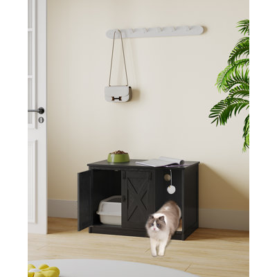 Cat Litter Box Enclosure, Hidden Litter Box Furniture with Cat Bell, Cat House, Farmhouse Style for Hallway, Bedroom