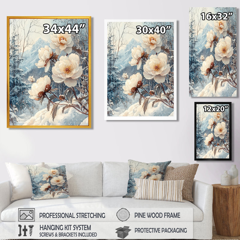 Berkley - Floral Wall Art Living Room, Silver, 32" H x 24" W, Single Picture Framed Print