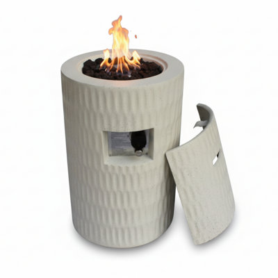 26" Propane Concrete Fire Pit With Hidden 20lb Tank Storage And Lava Rocks