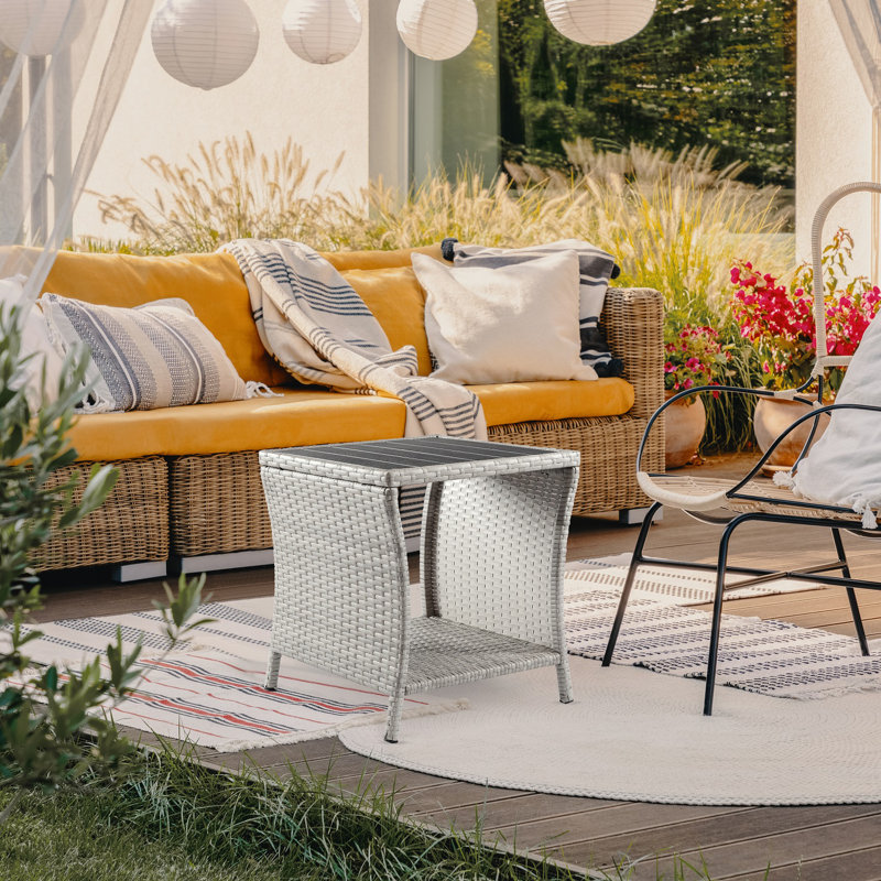 Jlayah Square Wood Wicker Outdoor Side Table , 17.7'' in. W 17.7'' in. D, Grey