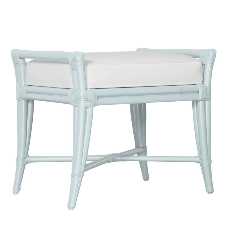 Malacca Upholstered Bench, Light Blue