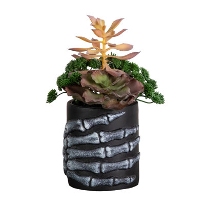 9in. Artificial Halloween Succulent Garden in Skeleton Hand Planter