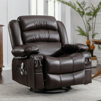 Fauteuil inclinable de massage à bascule pivotant avec massage par vibration et chaleur Fauteuil de détente ergonomique pour le salon avec fonction berçante et poche latérale 2 porte-gobelets Port de charge USB
