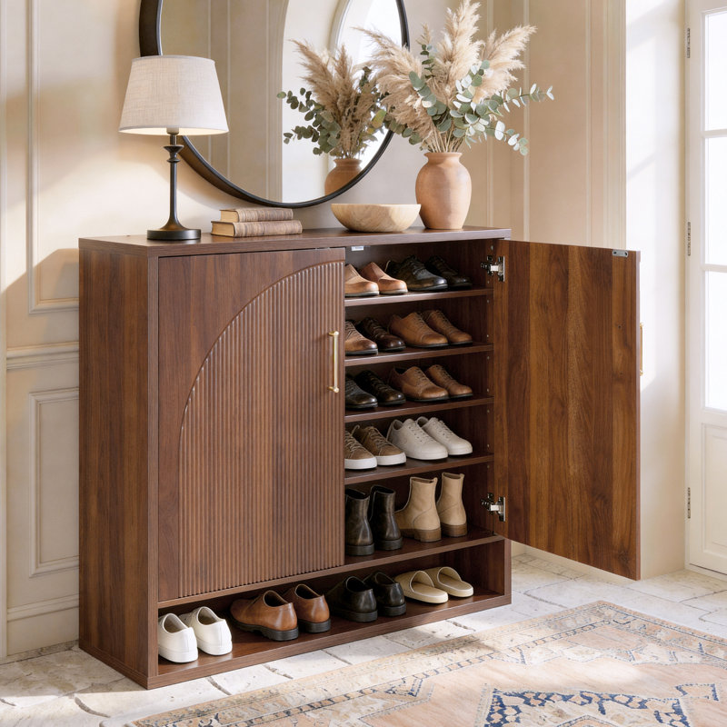 Armoire de rangement pour chaussures 30 paires avec tablettes réglables, Noyer