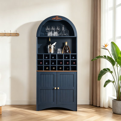Arched Wood Wine Cabinet with Removable Wine Rack, MDF Anti-Scratch Surface Storage Bar Cabinet with Adjustable Shelves, Anti-Tip Freestanding Liquor Bookcase for Living Room Dining Room
