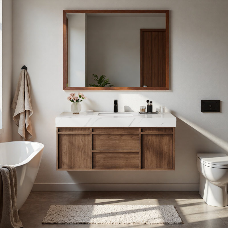 Meuble-lavabo moderne brun et blanc 48 po avec lavabo et meuble-lavabo flottant