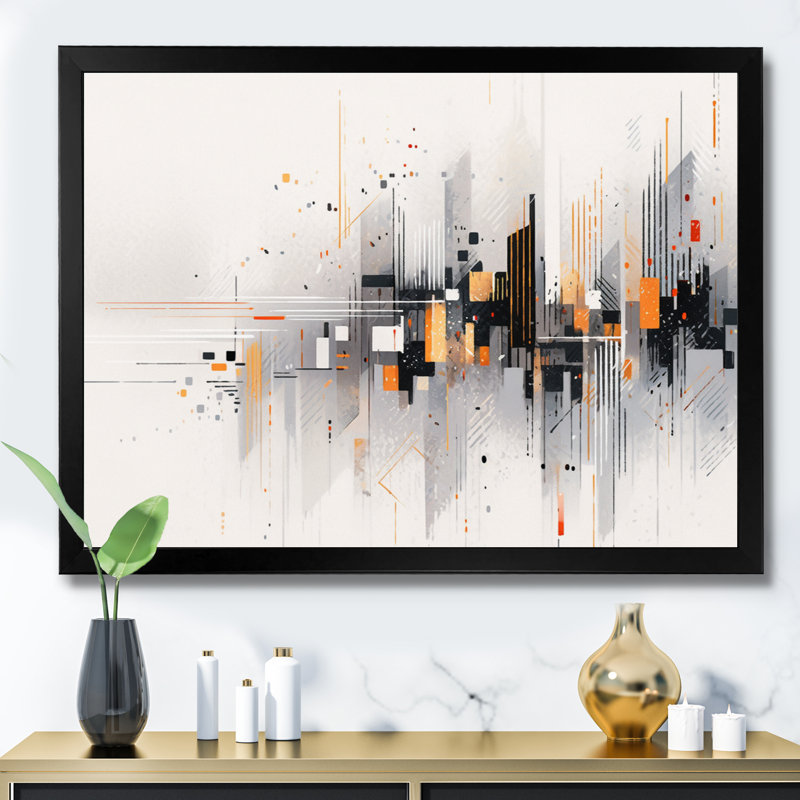 " Gray Symmetrical Meets ", 24" H x 32" W x 1" D, Black Picture Framed