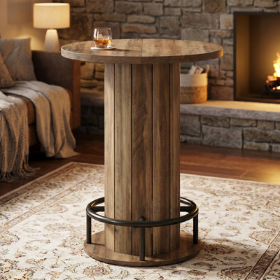 Table de bar 39,4 po, table bistro ronde avec repose-pieds en anneau en métal, table unique