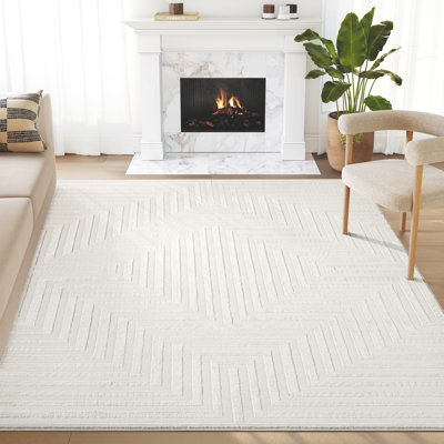 Abani Juwell NTL150A Cream Tone-on-Tone Geometric Lines Area Rug