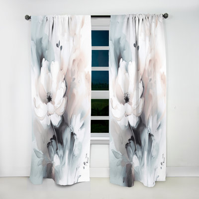 Kingstree - Soft Light Grey Flowers II - Floral Curtain - Velvet Room Darkening - 1 panel