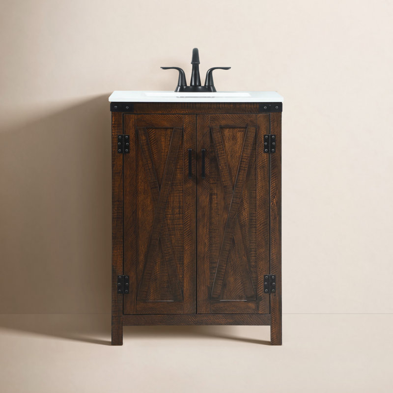 Slayton 24'' Single Bathroom Vanity with Engineered Marble Top, Expresso