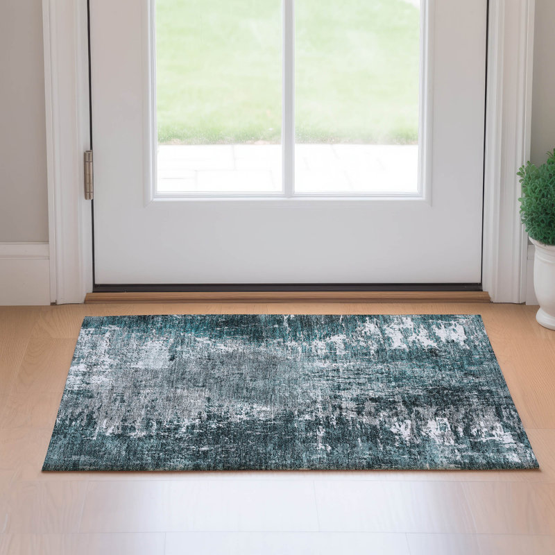 Premium Machine Washable Prisco Teal Rug, Rectangle 1'8" x 2'6"