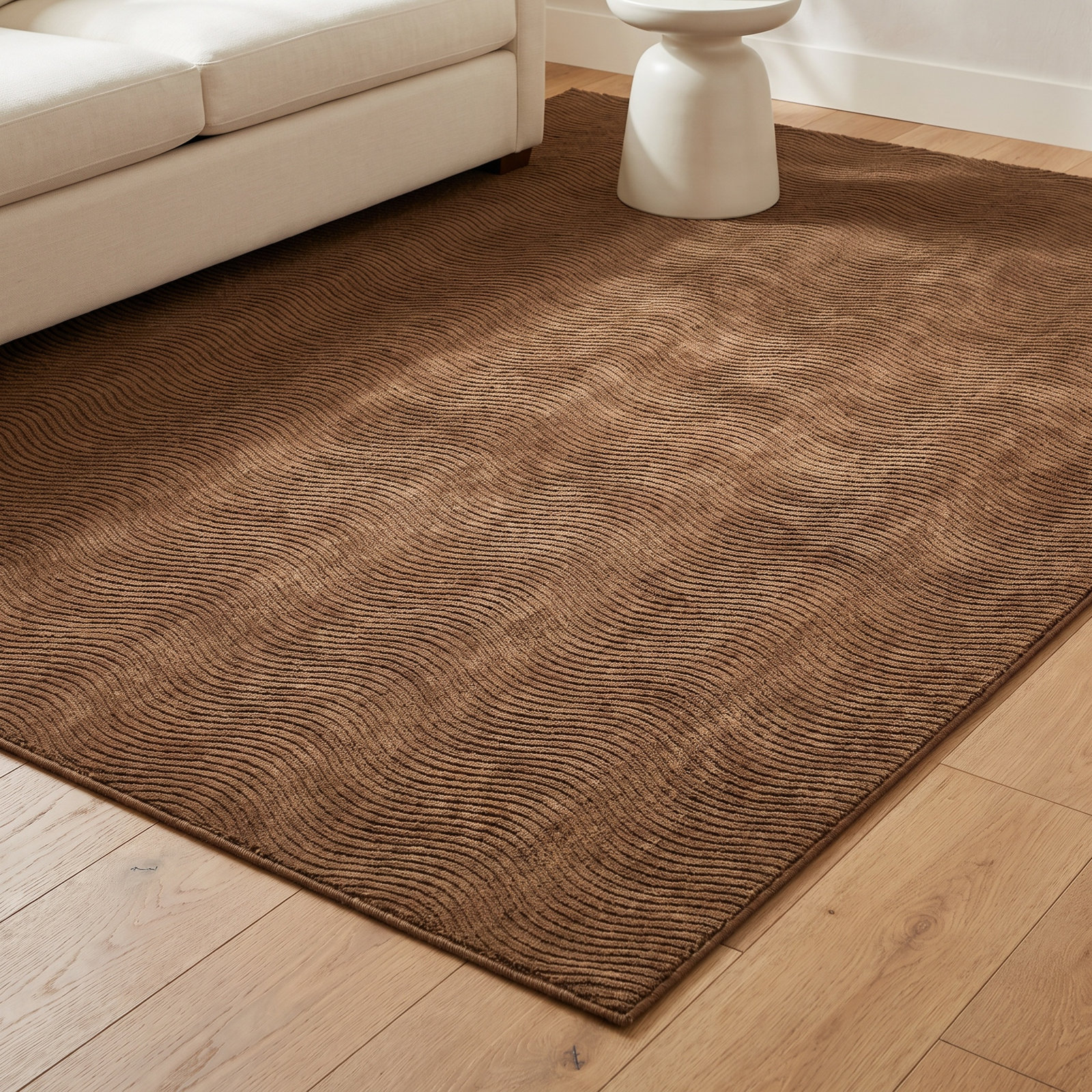 Nadila Mocha Hand-Loomed Geometric Wool Rug, Rectangle 7'10" x 10'