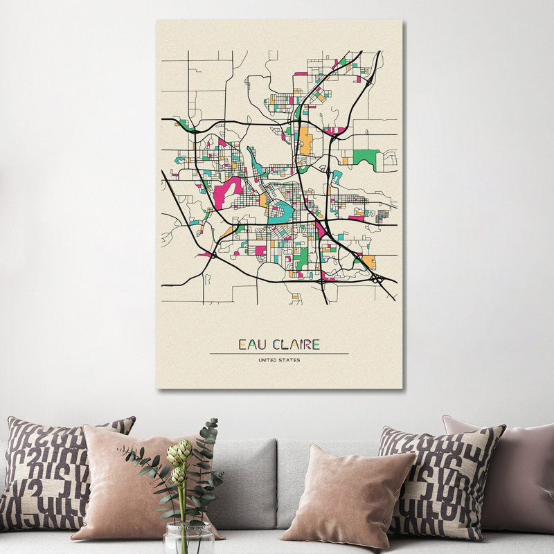 «Eau Claire, Wisconsin Map» par Ayse Deniz Akerman - impression sur toile tendue, H 60 po x l 40po x P 1,5 po
