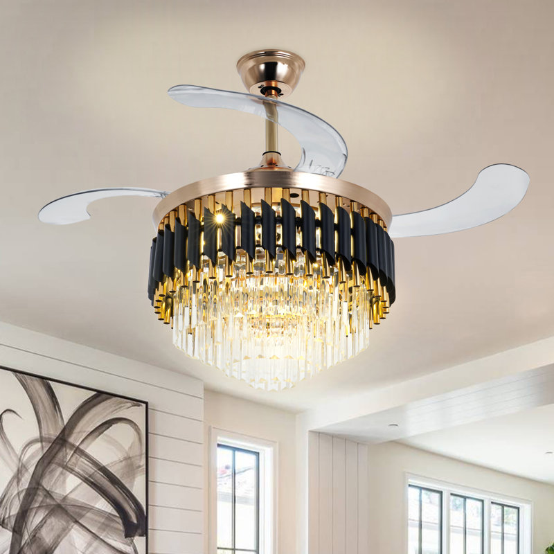 Ventilateur de plafond de 42 pouces avec ensemble d'éclairage DEL et décorations en cristal 