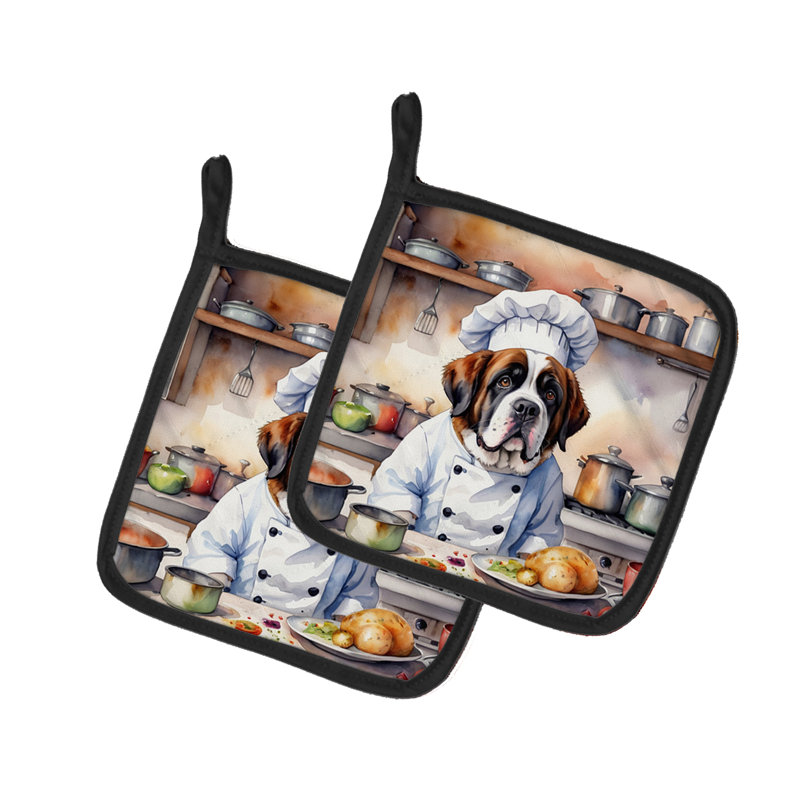 Caroline's Treasures The Dog Chef Polyester Potholder Set