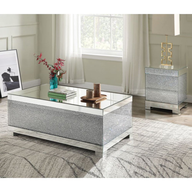 Milomir Mirrored Glass Top Rectangular Coffee Table