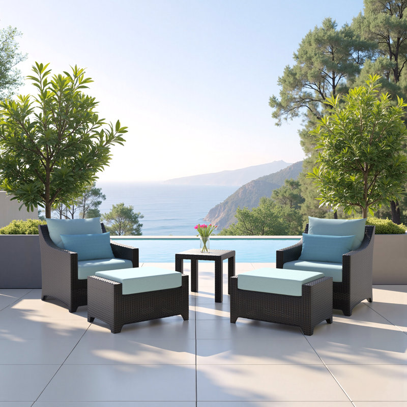Ensemble de conversation avec chaises en rotin Sunbrella 5 pièces Mifflin, Sunbrella bleu