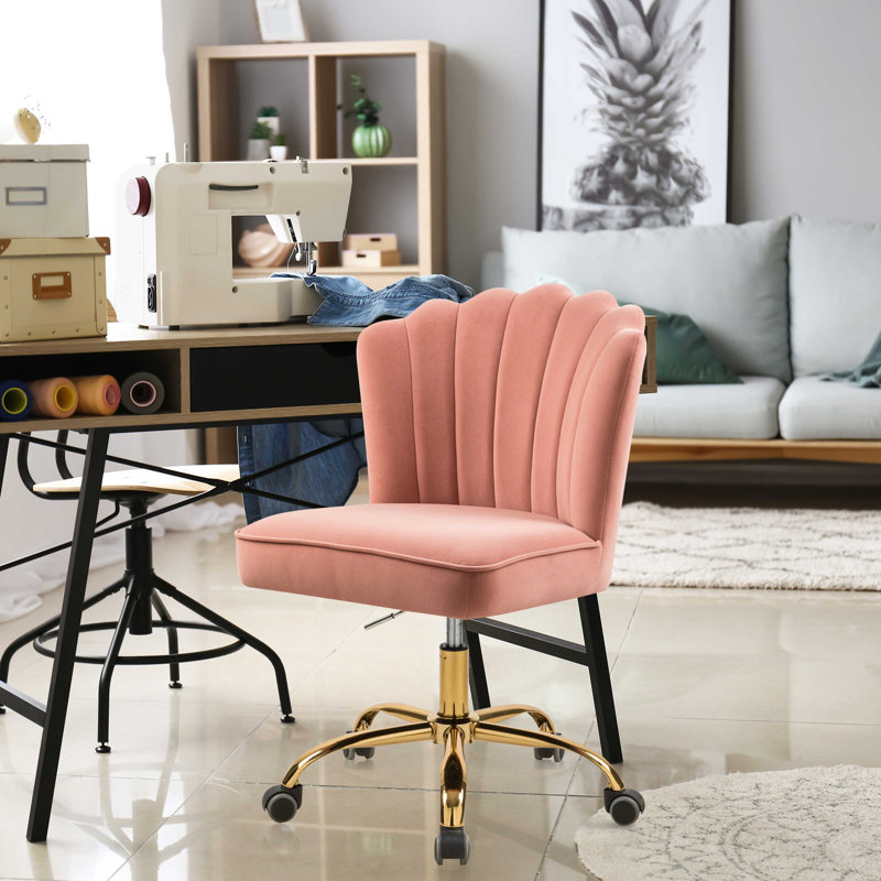 Velvet Office Chair, Gold, Pink