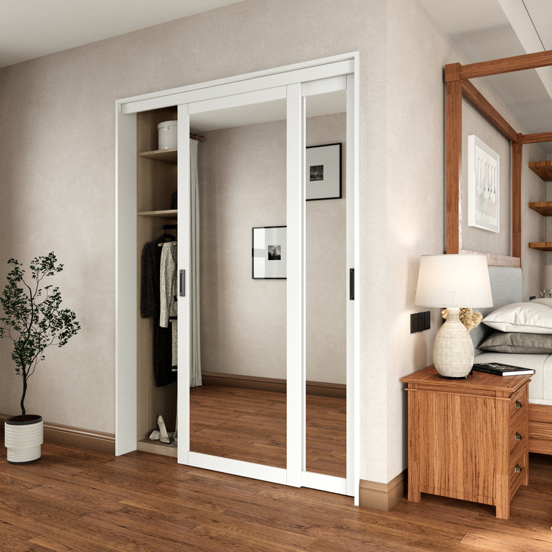 80"H 1 Lite Mirrored Closet Sliding  Door with Hardware Kit & Handles, 60" x 80"